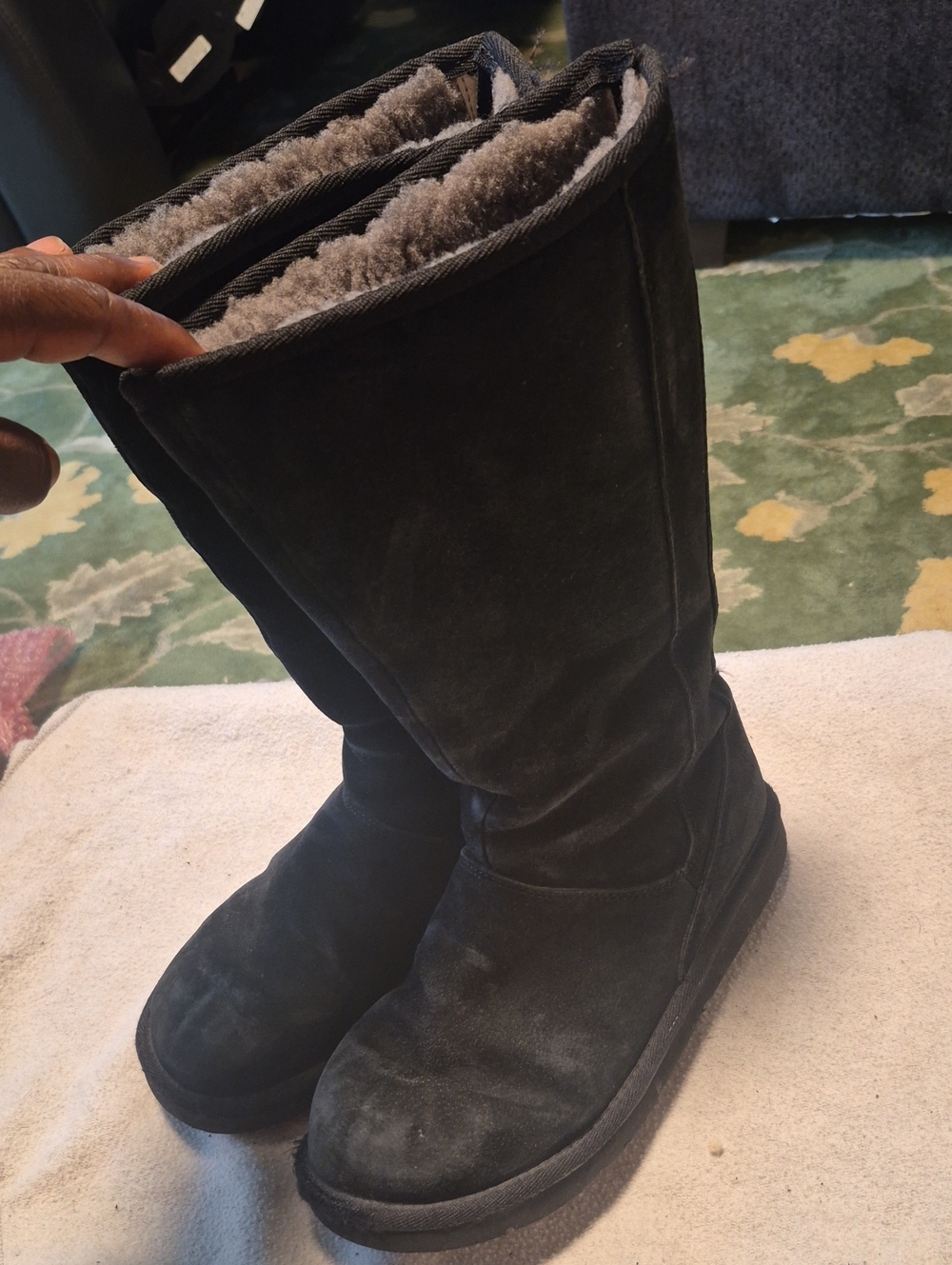 UGG Black Tall Suede Shearling-Lined Winter Boots